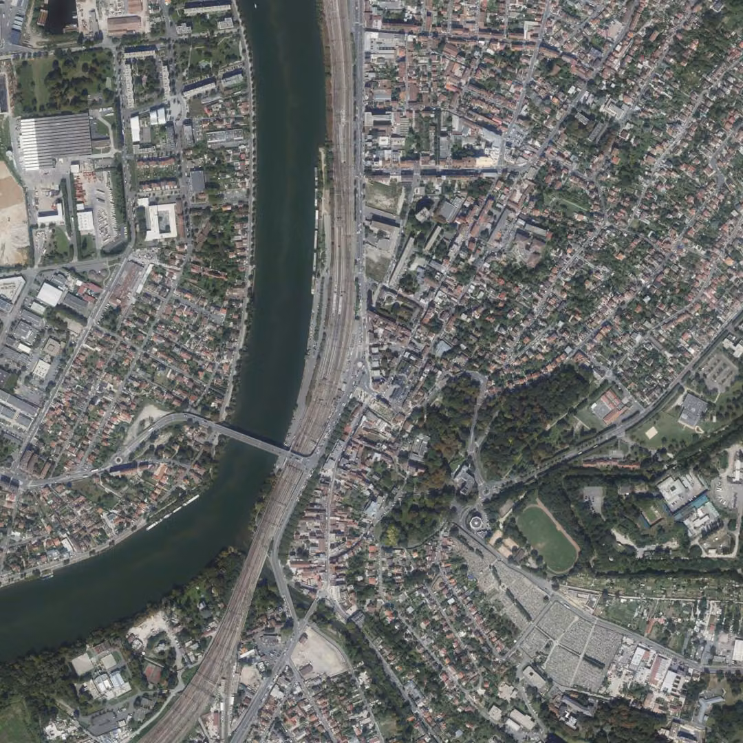 Villeneuve-Saint-Georges aujourd'hui, le centre vu du ciel