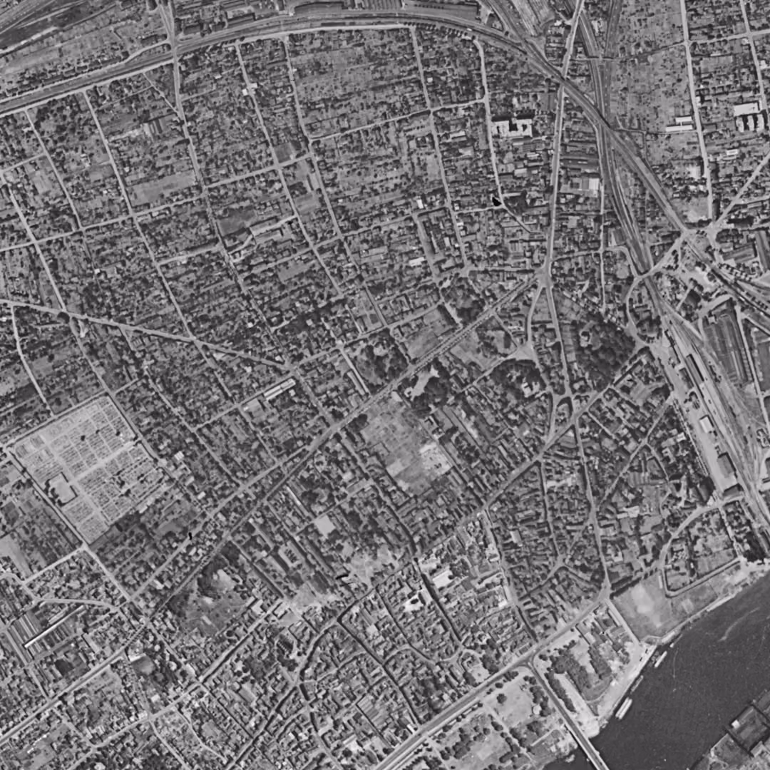 Argenteuil en 1949, le centre vu du ciel, au même cadrage